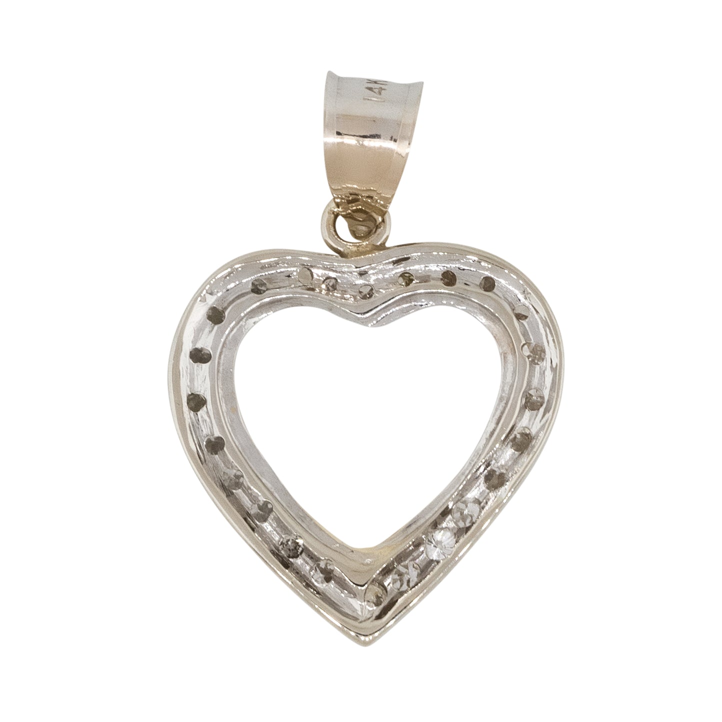 14k White Gold 1ctw Round Cut Open Heart Pendant