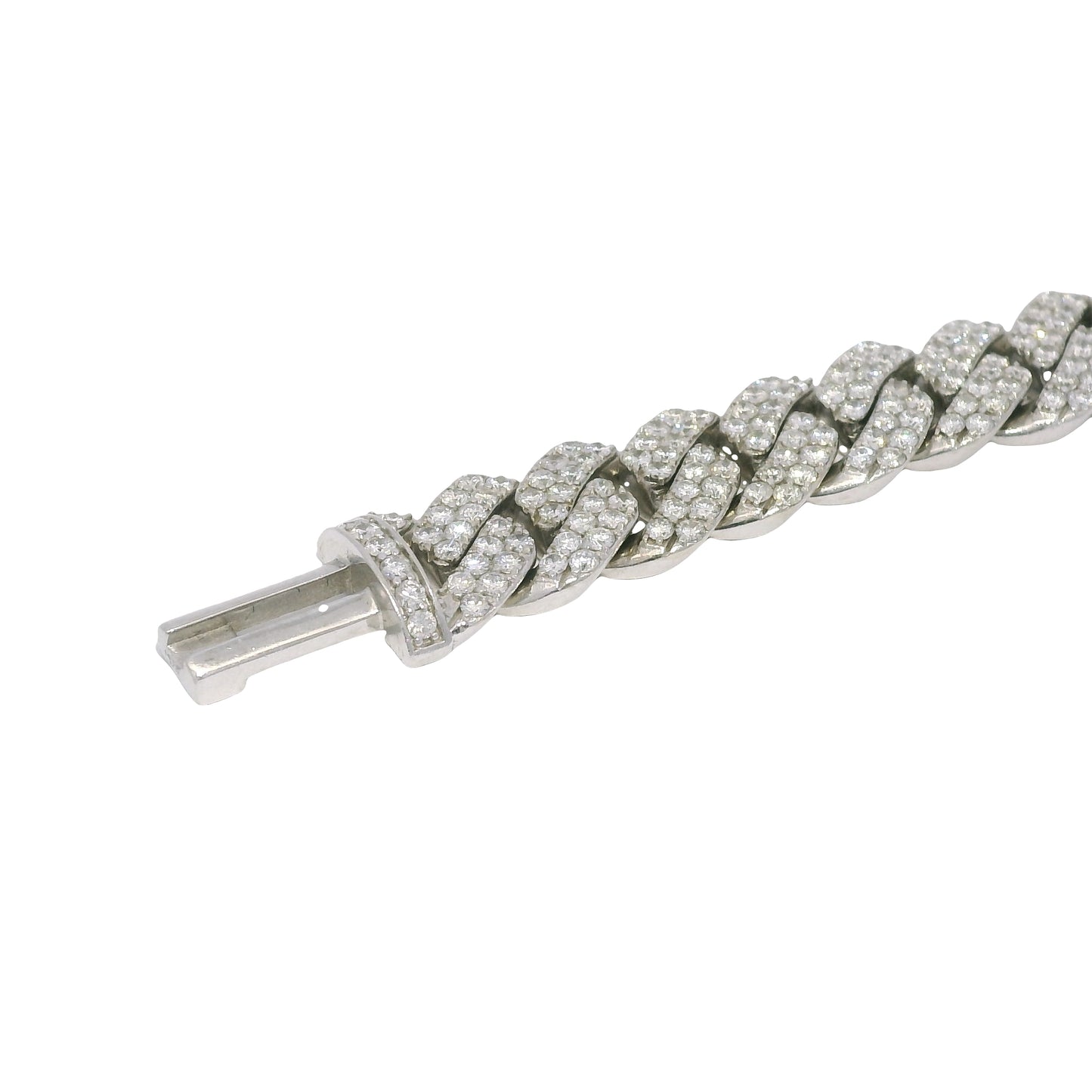 14k White Gold Natural 7.61 Carat Round Brilliant Diamond Pave Cuban Link Bracelet
