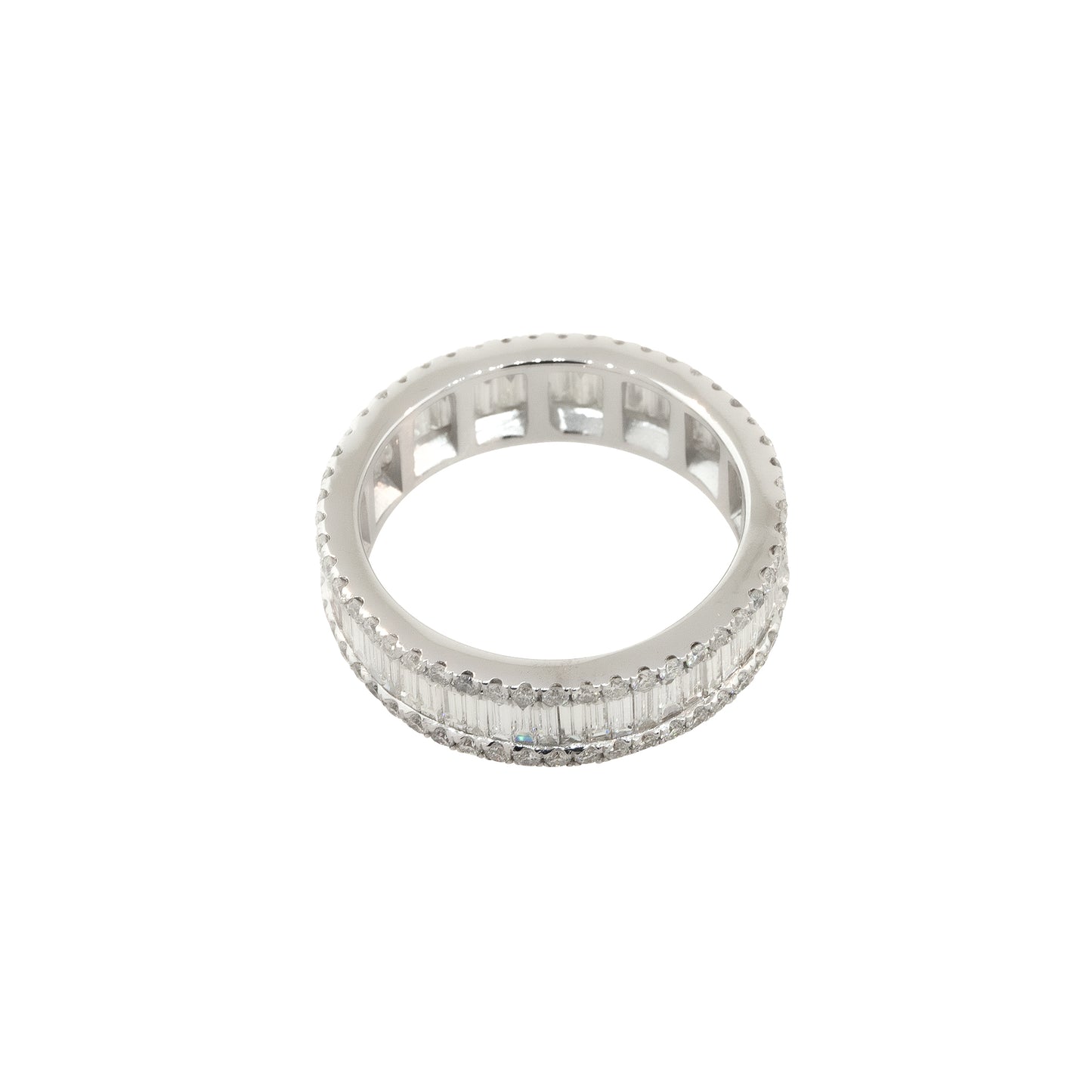 14k White Gold 3.40ctw Baguette and Round Brilliant Cut Diamond Eternity Band