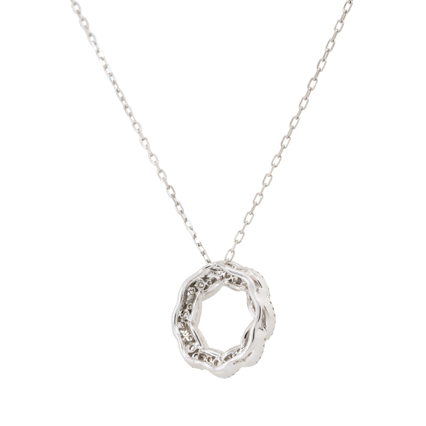 18k White Gold 0.81ctw Diamond Circular Pretzel Pave Pendant Necklace