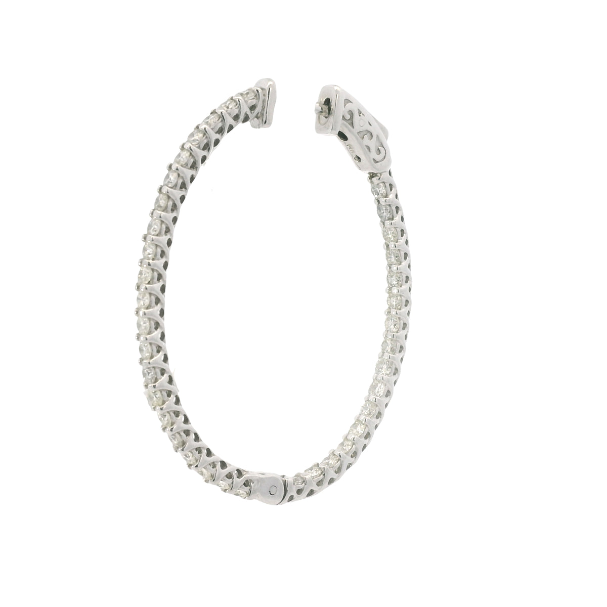 14K White Gold Natural 2.2 Carat Round Brilliant Cut Diamond Hoop Earrings