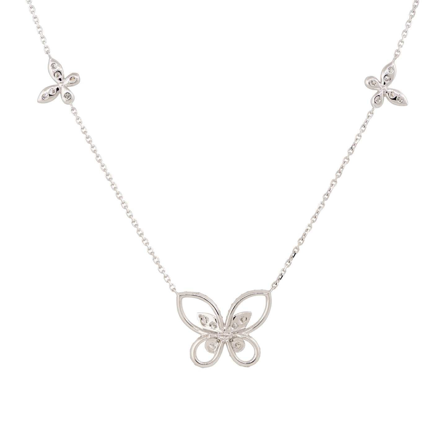 18k White Gold 0.86ctw Diamond Butterfly Necklace with 4 Butterfly Stations