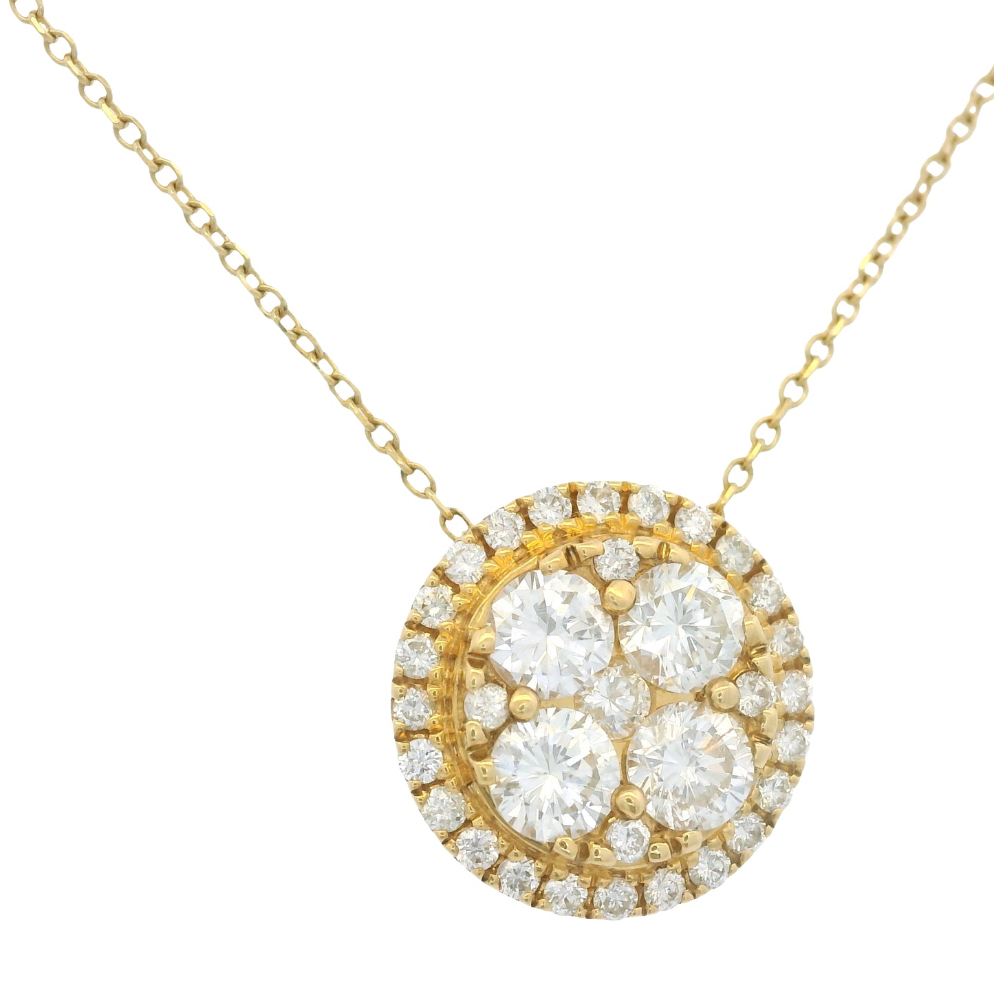 18k Yellow Gold Natural 1.05 Carat Cluster Diamond Button Pendant Necklace