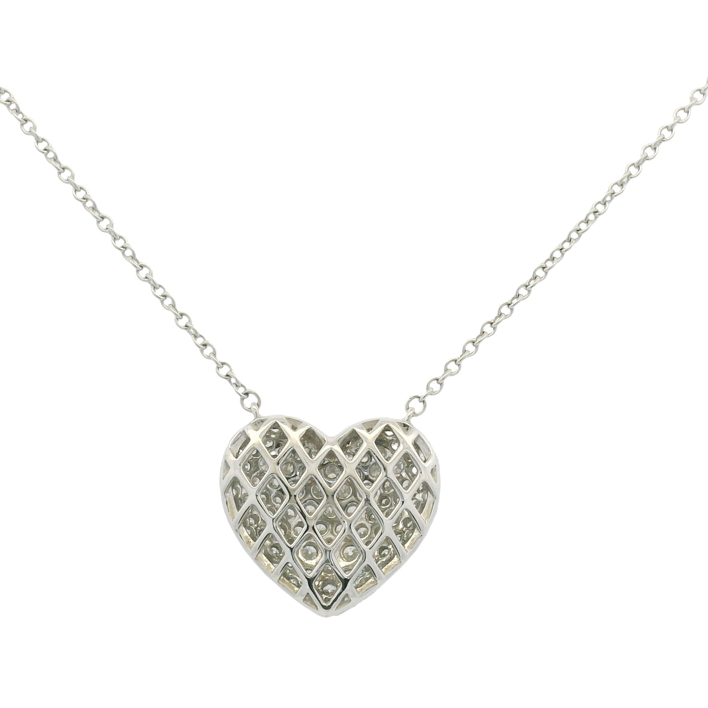 18k White Gold Natural Diamond Pave Heart Pendant Necklace