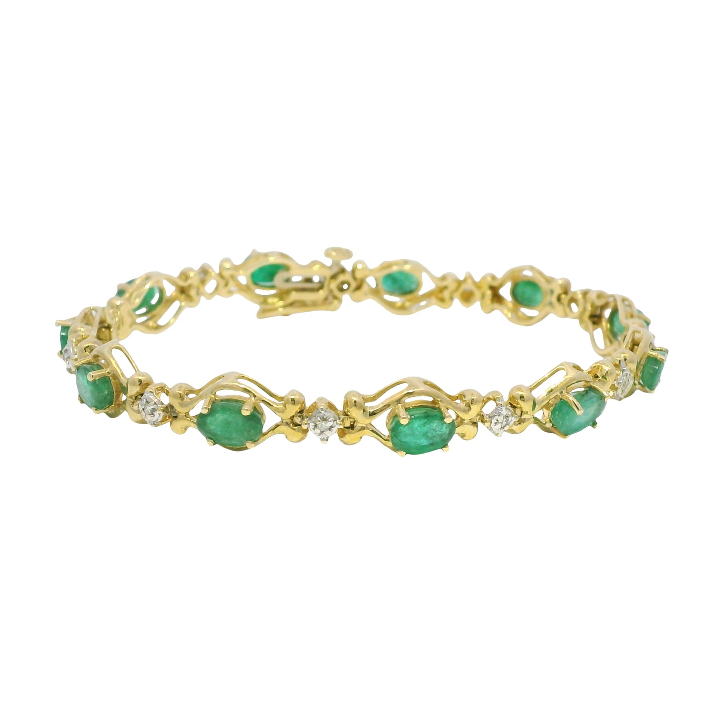 14k Yellow Gold Oval Emerald & Diamond Bracelet