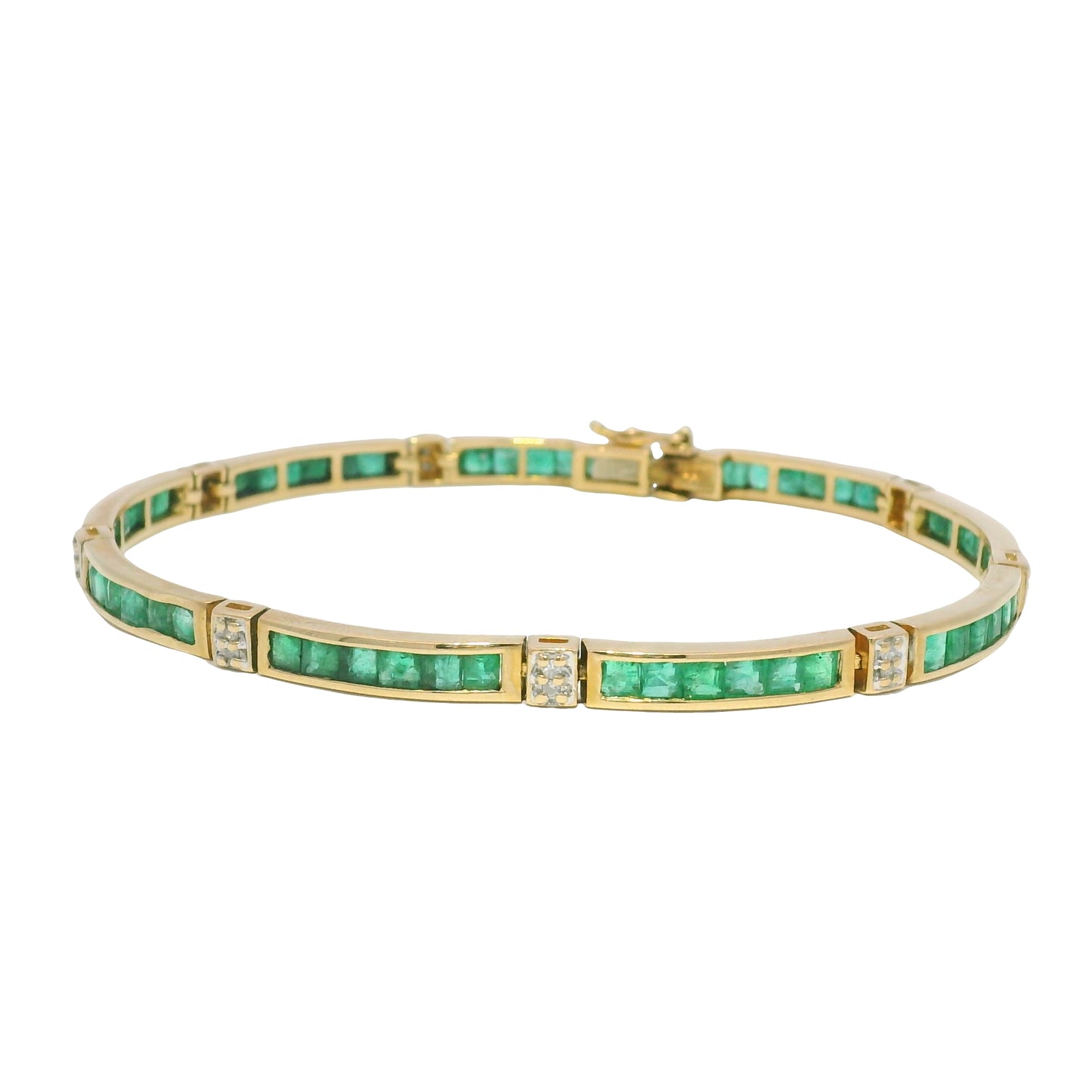 14k Yellow Gold Emerald Channel Set Station Bracelet