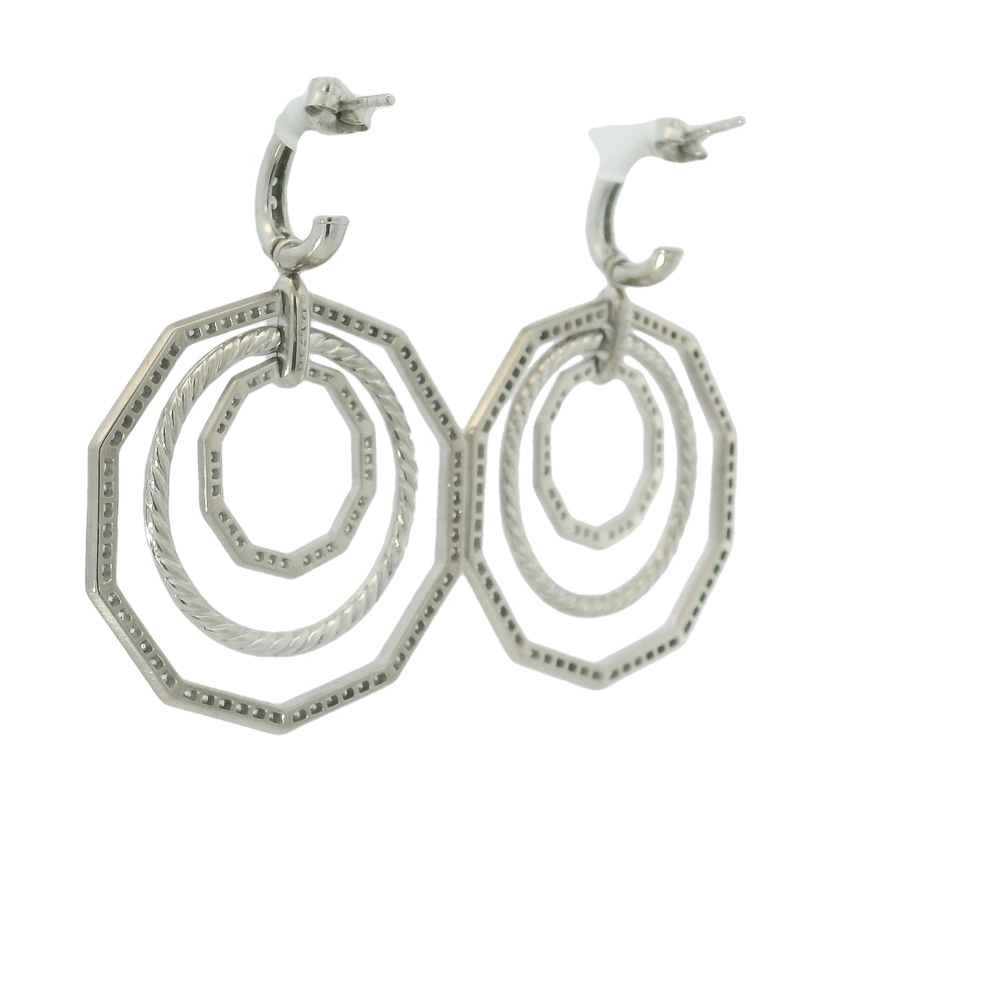 David Yurman 18k White Gold Natural 2.89 Carat Diamond Stax Multi-Hoop Earrings