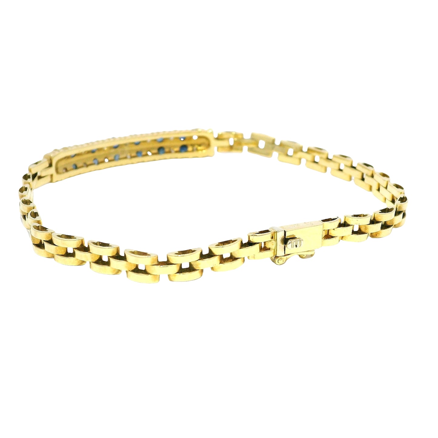 18k Yellow Gold Sapphire & Diamond Cuban Link Style Bracelet