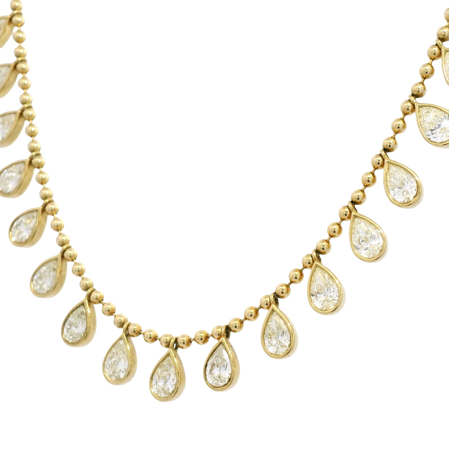 18k Yellow Gold Natural Pear Shape Diamond Bezel Set Beaded Necklace
