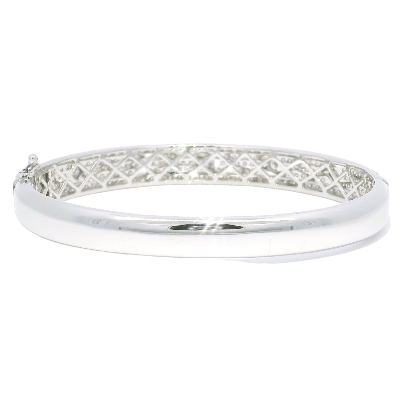 18k White Gold Natural 3.31 Carat Bezel Set Diamond Pave Bangle