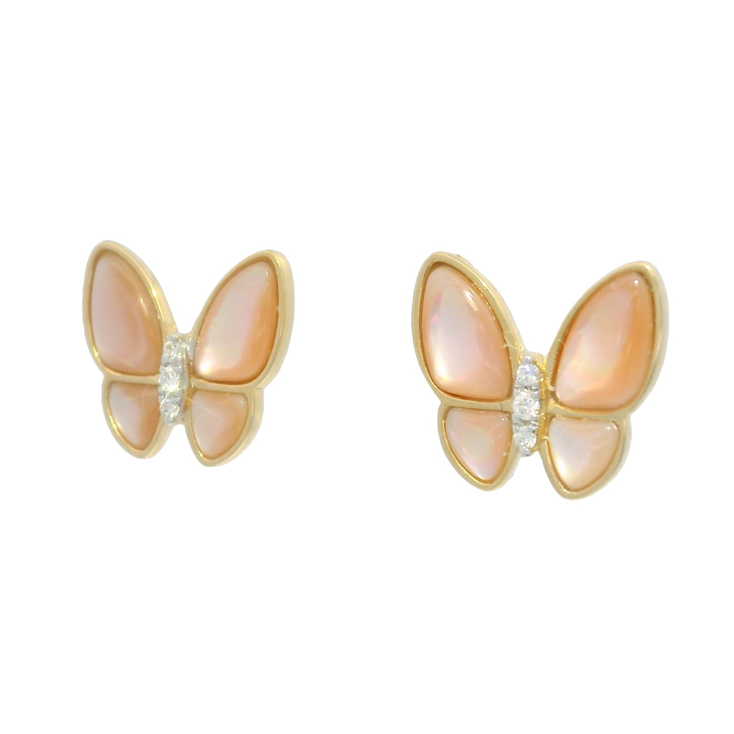 18k Yellow Gold Mother of Pearl & Diamond Butterfly Stud Earrings
