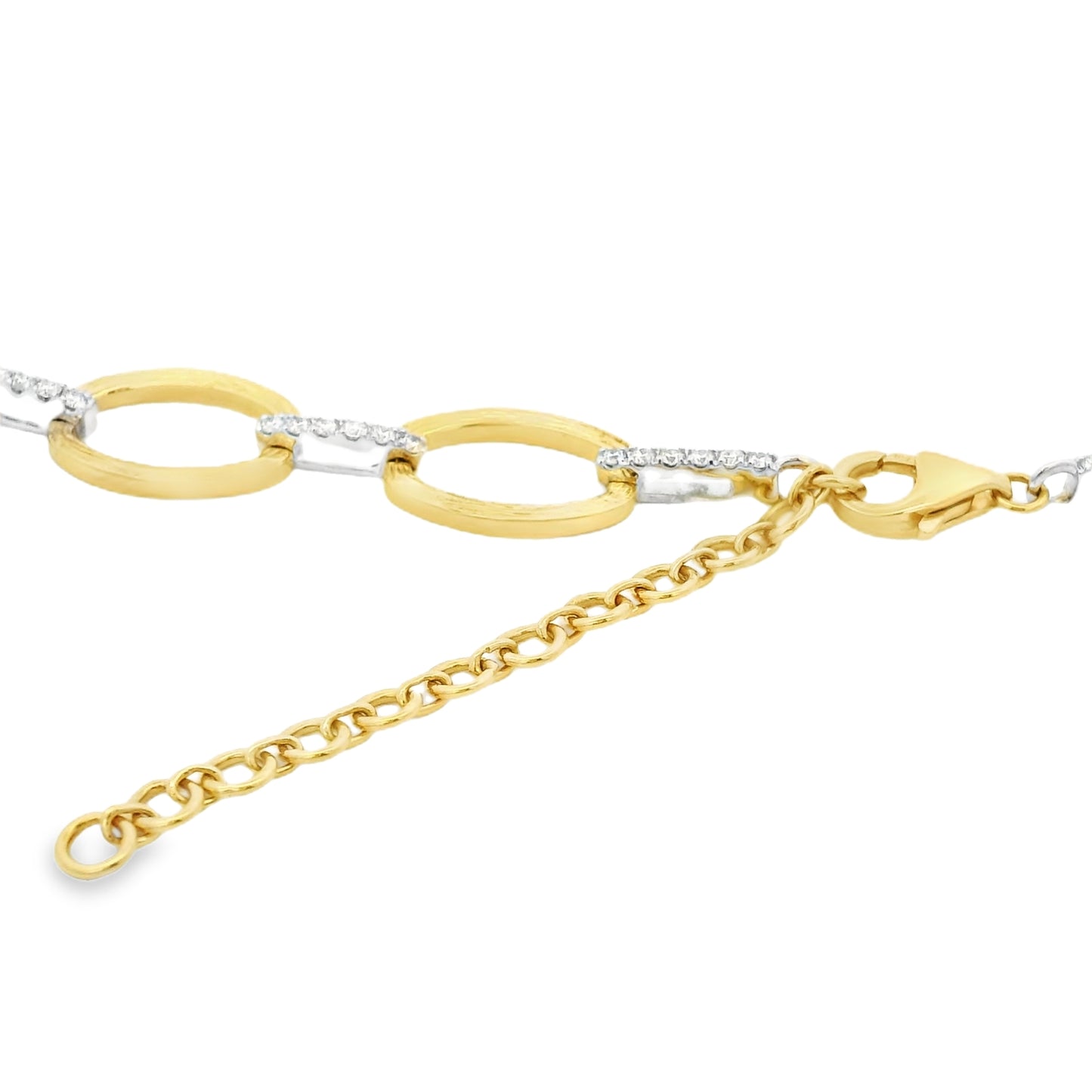 18k Two-Tone Gold Natural 1.55 Carat Diamond Pave Oval Link Necklace