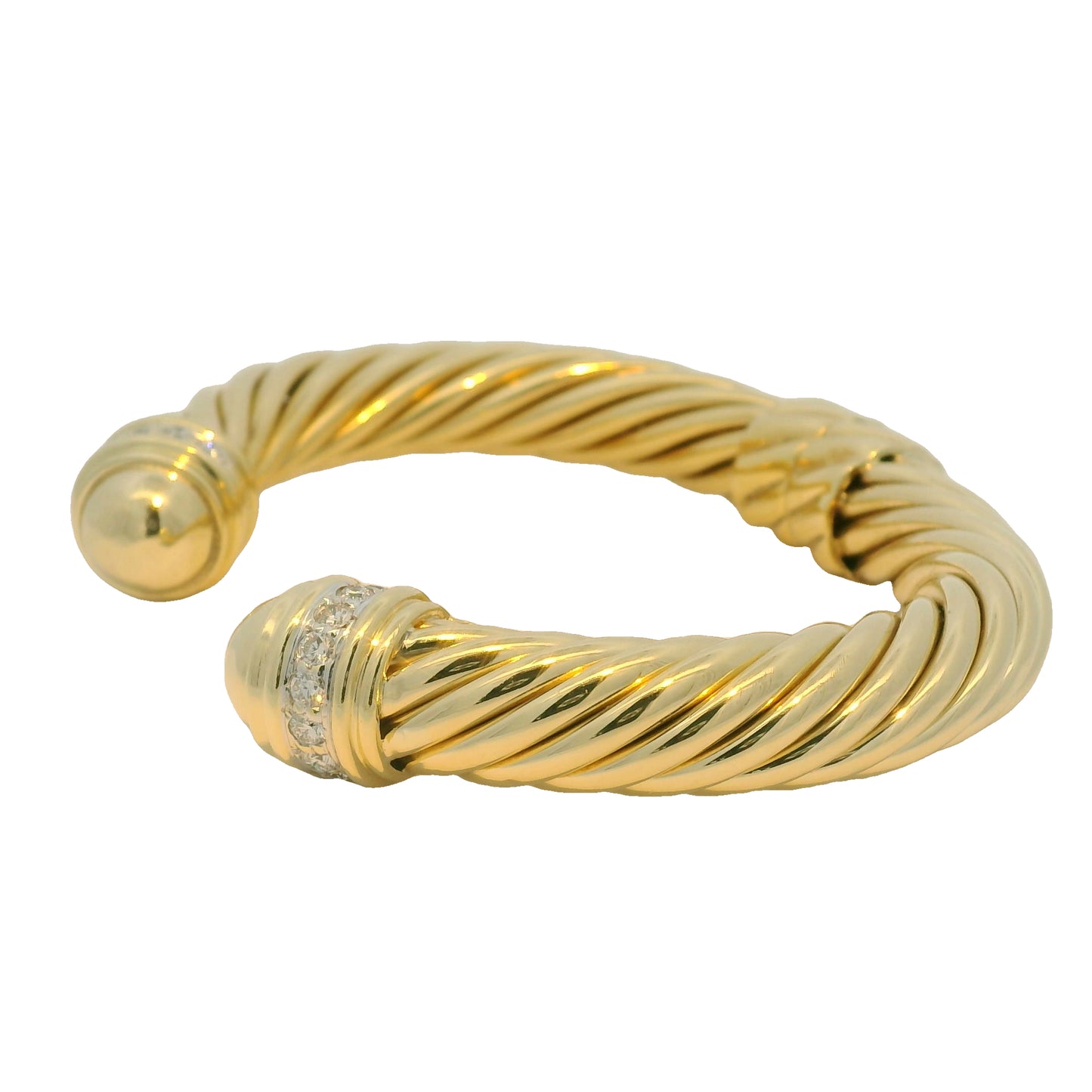 David Yurman 18k Yellow Gold Diamond Large Ribbed Cable Cuff Bracelet