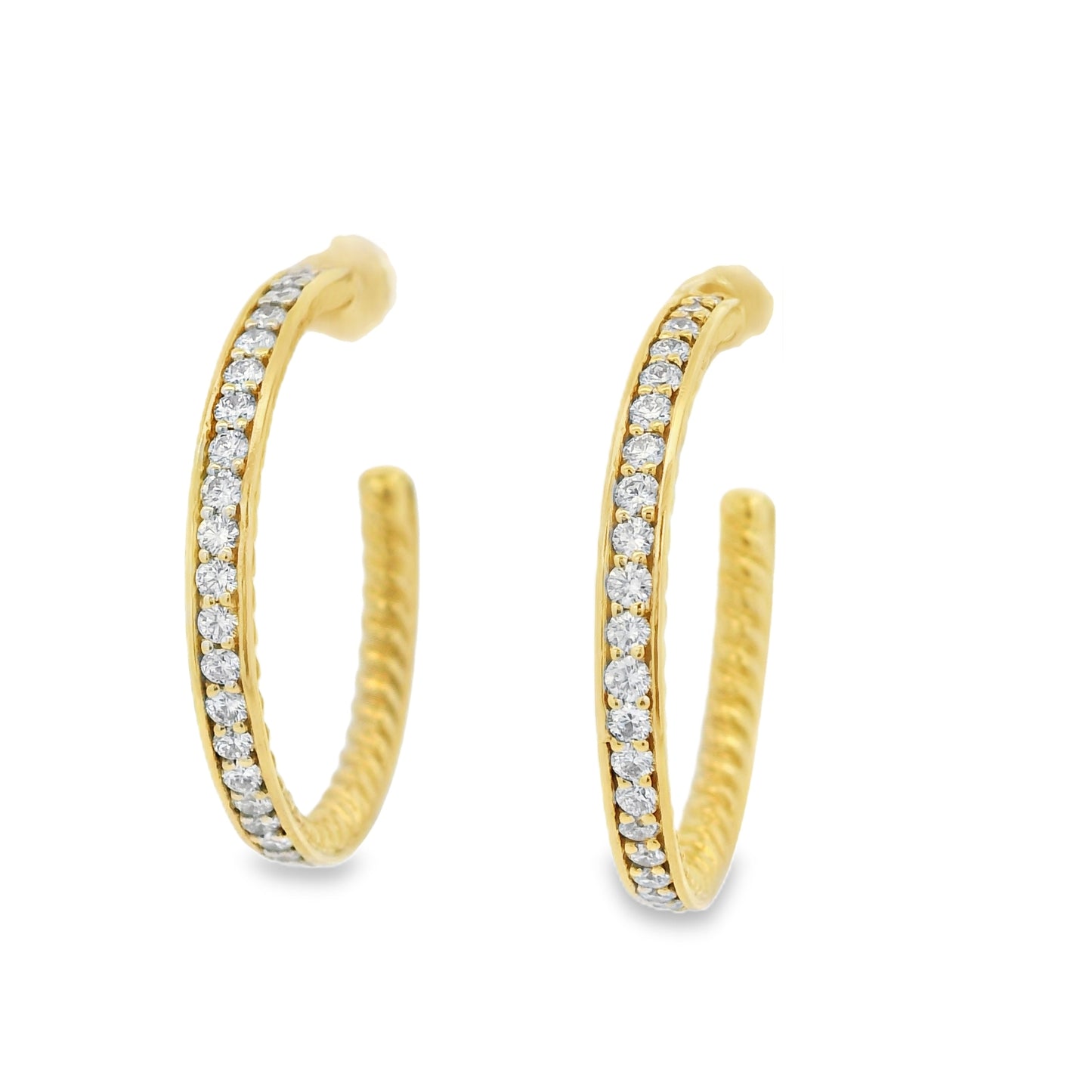 David Yurman 18k Yellow Gold Natural Diamond Hoop Earrings