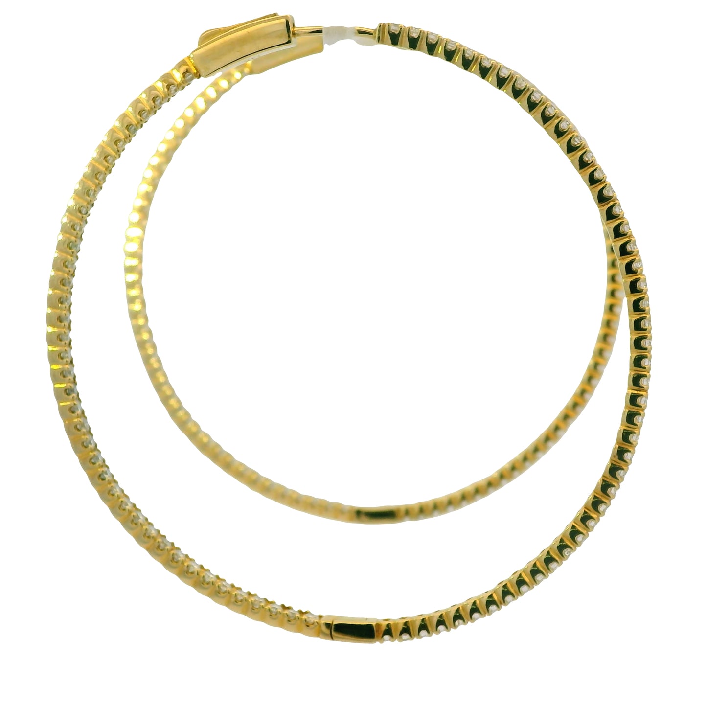 14k Yellow Gold Natural 3 Carat Diamond Large Thin Hoop Earrings