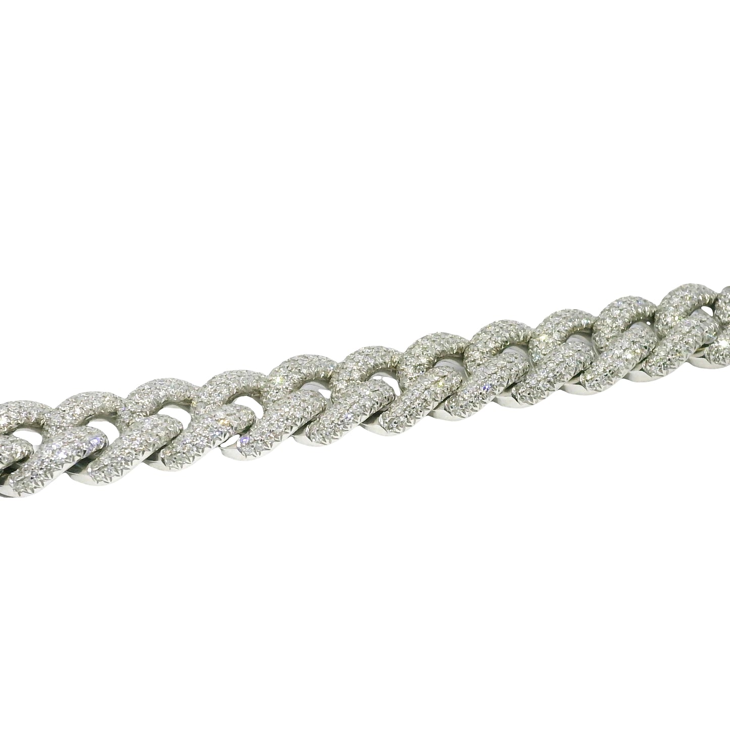 14k White Gold Natural Diamond Pave Cuban Link Necklace