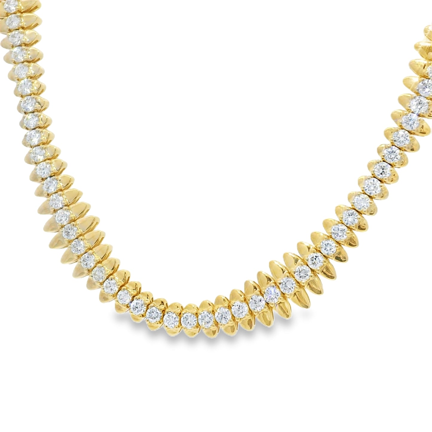 14k Yellow Gold Natural 5.04 Carat Diamond Spiked-Edge Necklace