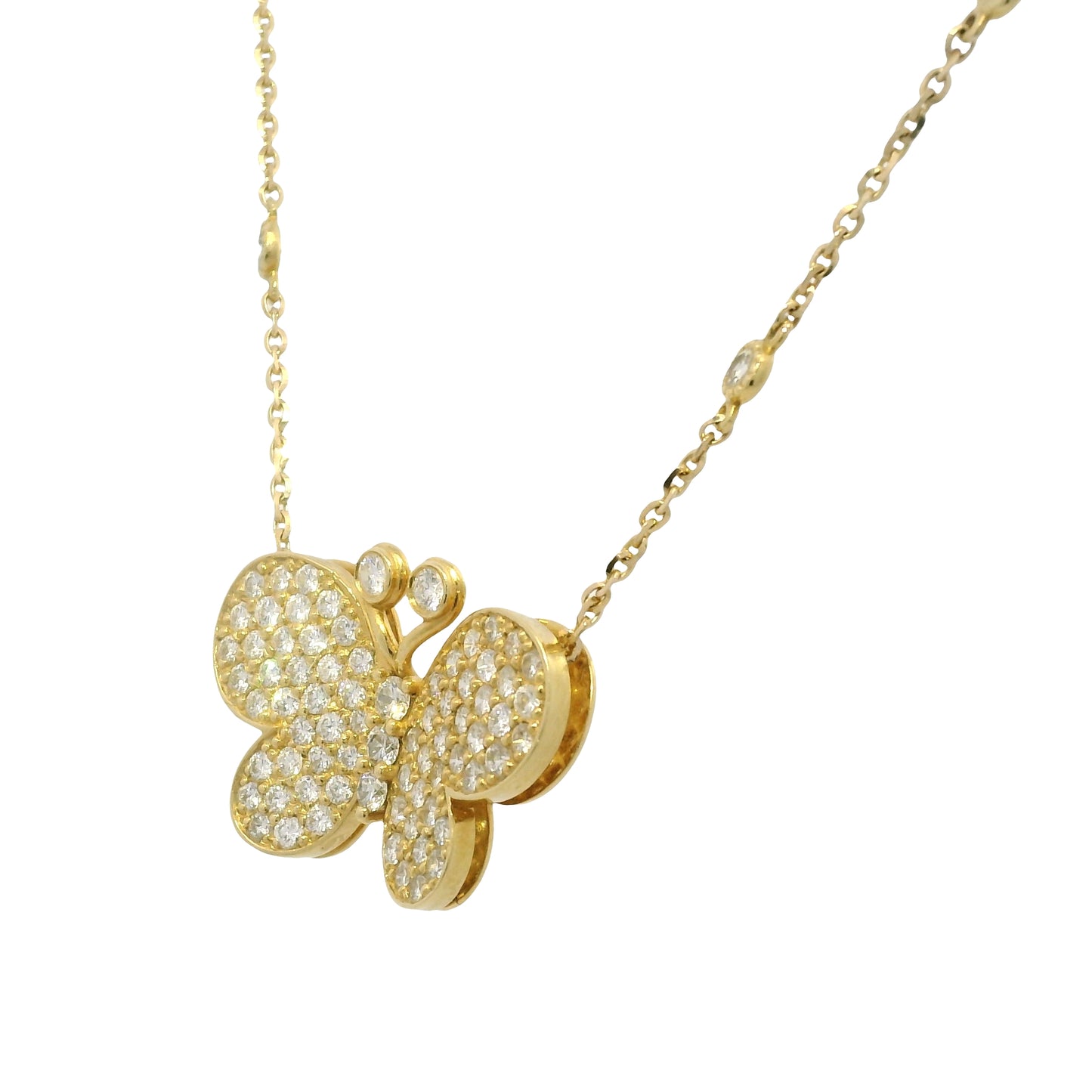 14k Yellow Gold Natural Diamond Butterfly Diamonds By The Yard Necklace