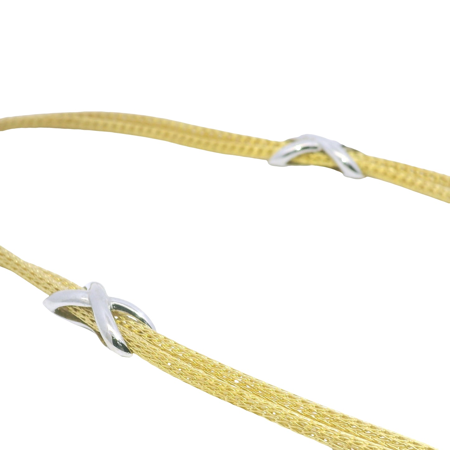 18k Two Tone Gold Natural Pave Diamond "X" Double Strand Necklace