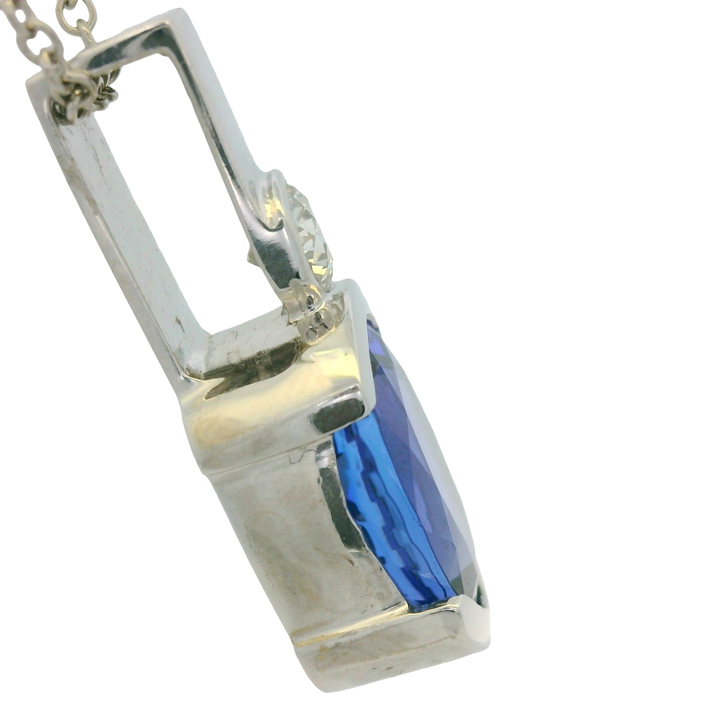 14K White Gold Natural Tanzanite & Diamonds Half Bezel Pendant