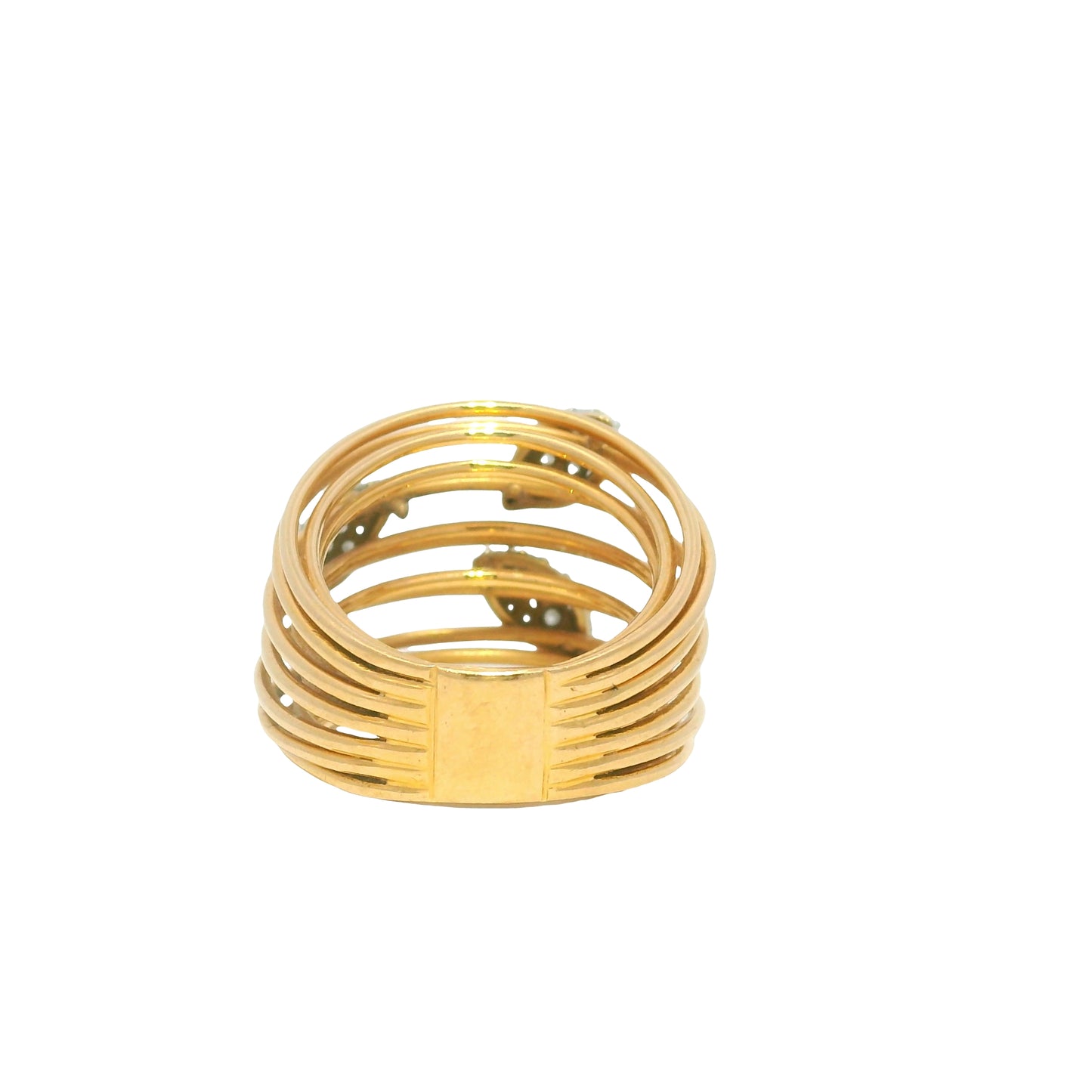 18K Rose Gold Natural Round Brilliant Cut Diamond Leaf Wire Ring