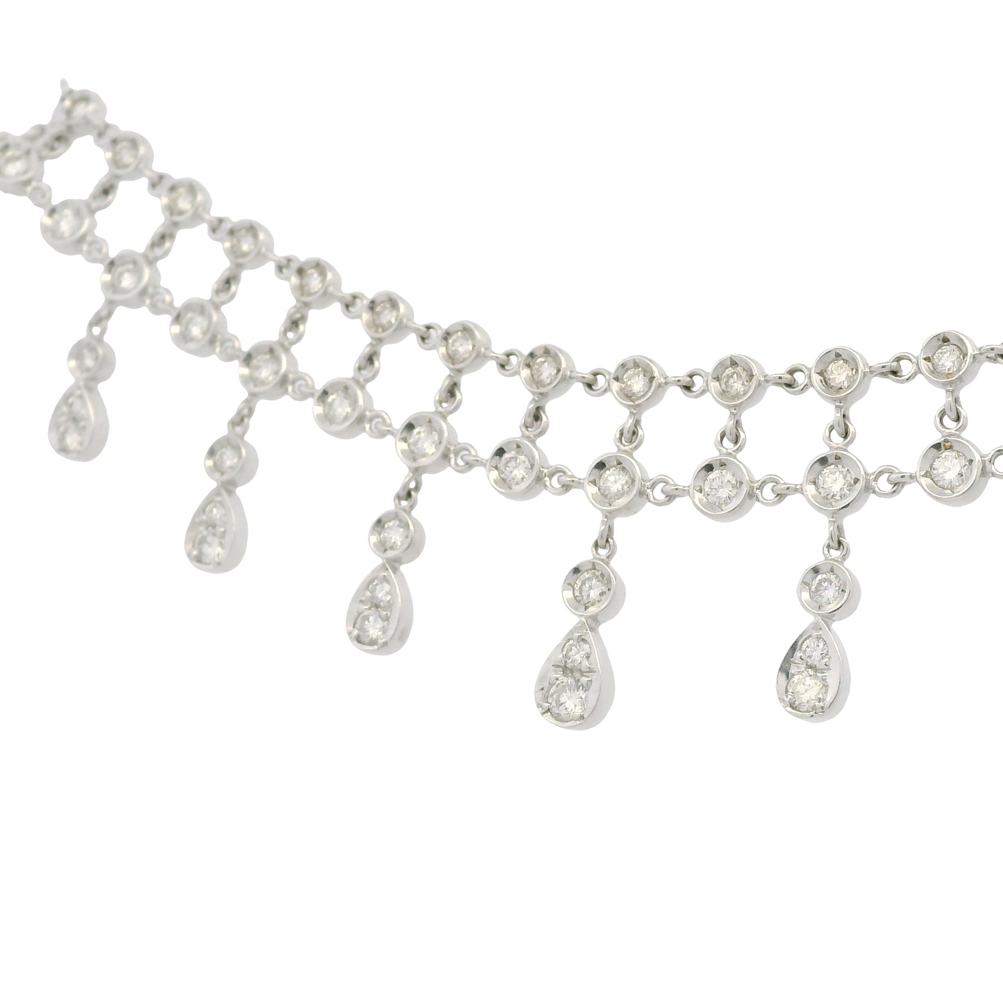 18k White Gold Natural Diamond Bezel Set Tear-Drop Choker Necklace