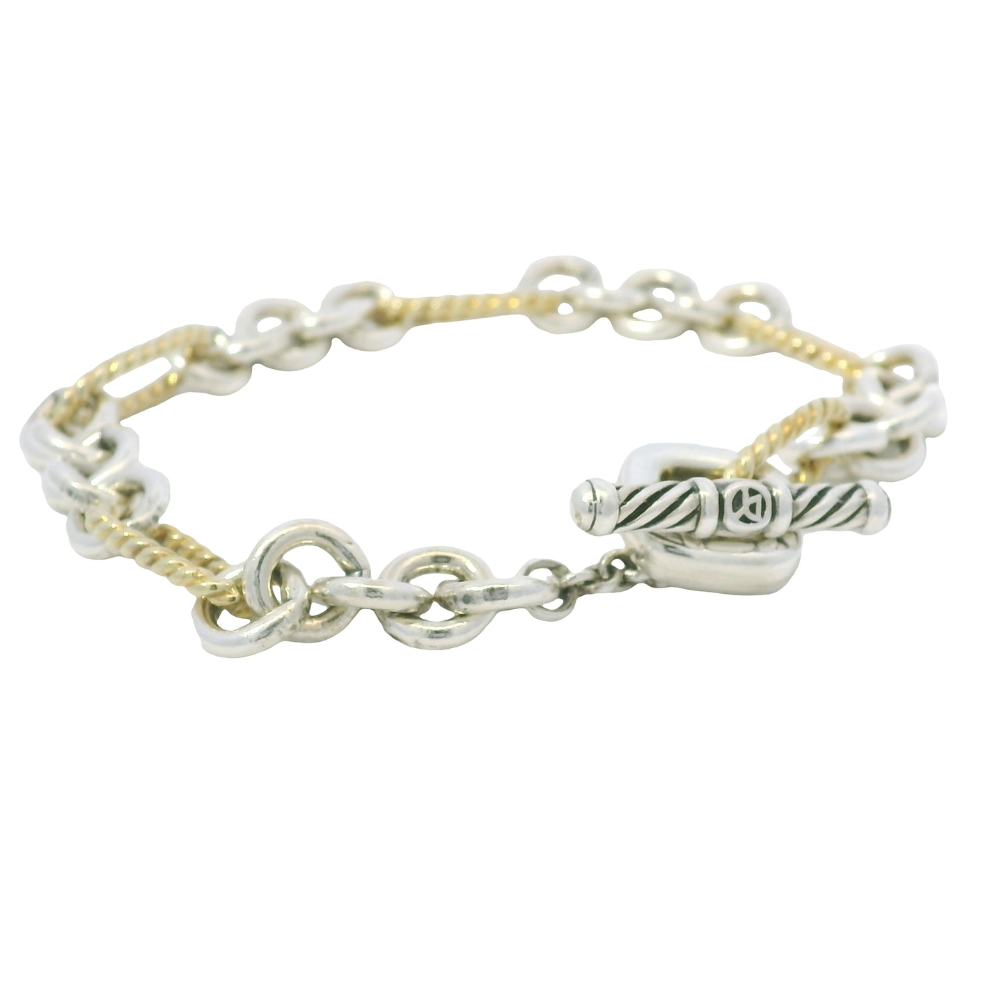 David Yurman 18k Yellow Gold & Silver Cable-Link Toggle Bracelet
