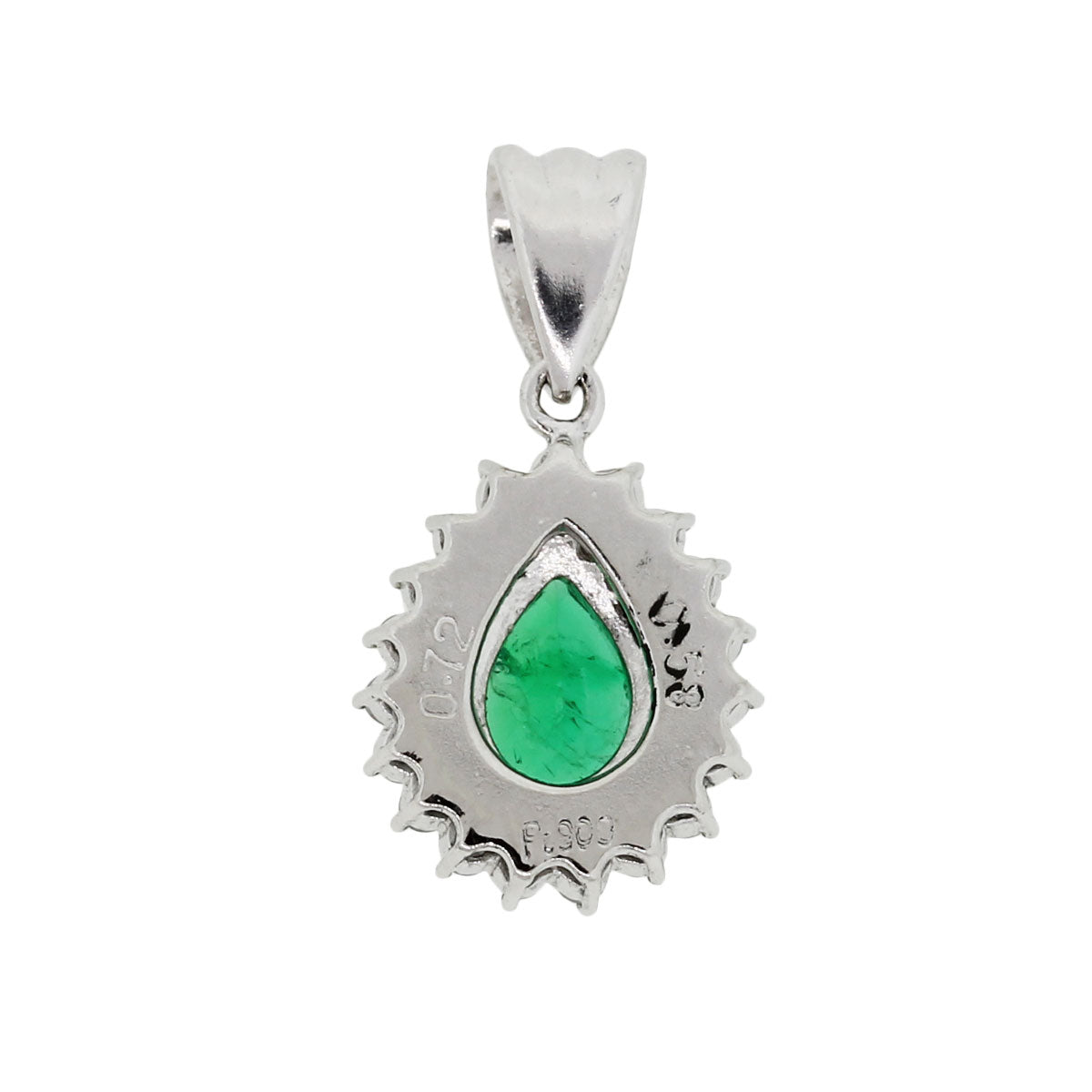 Platinum 0.75ct Pear Shape Emerald and 0.60ctw Diamond Pendant
