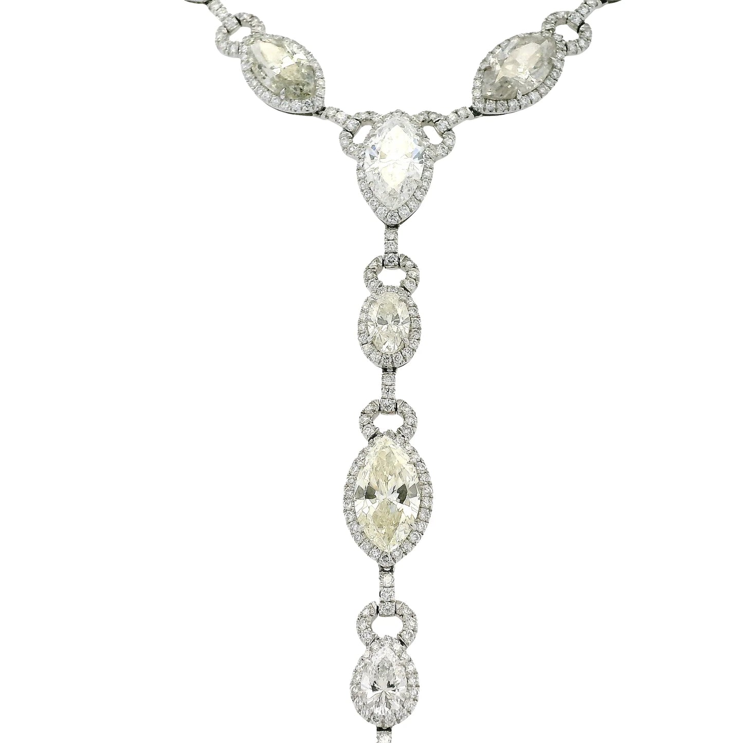Platinum Natural Marquise & Pear Shape Diamond Lariat Necklace