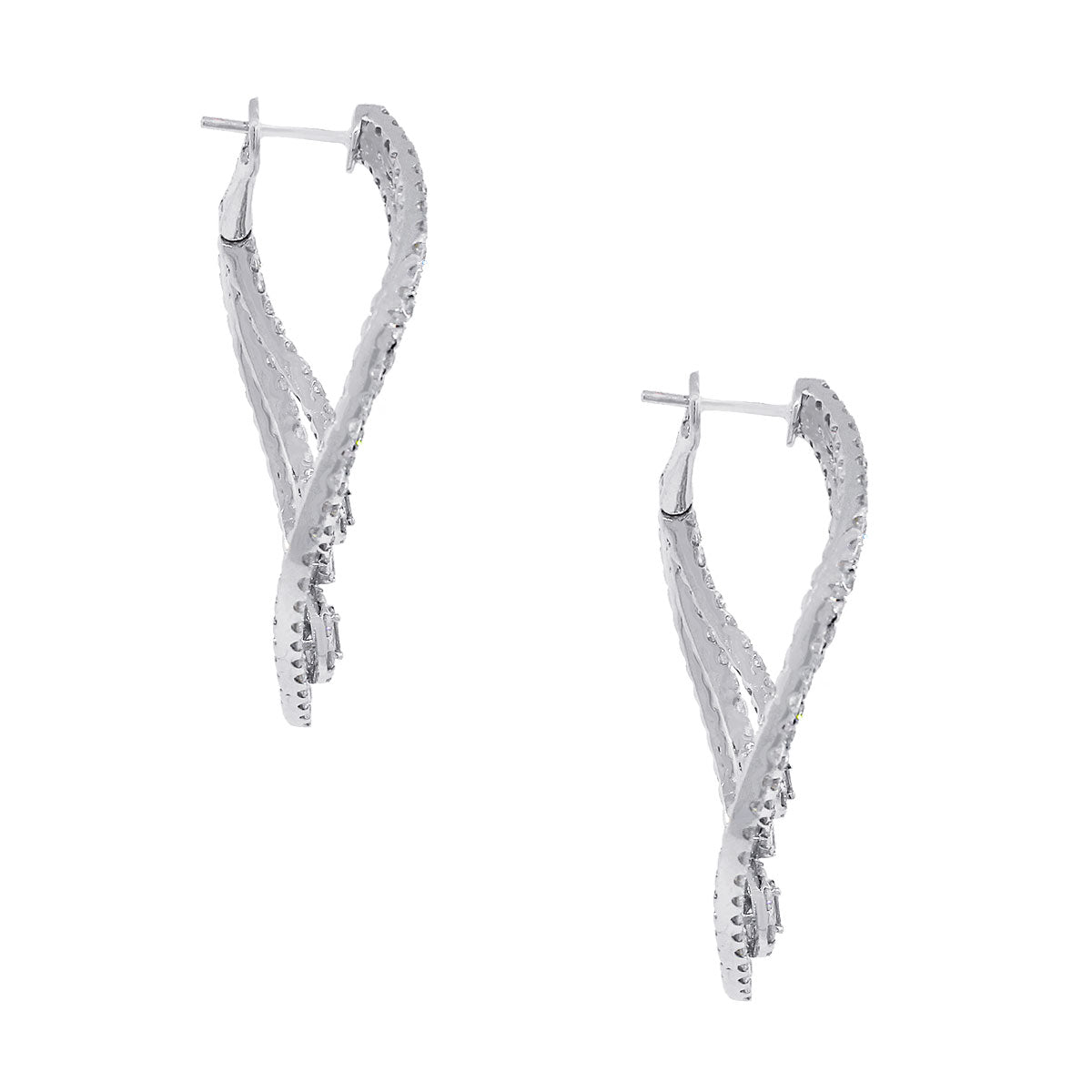 18k White Gold 4.25ctw Diamond Three Row Earrings