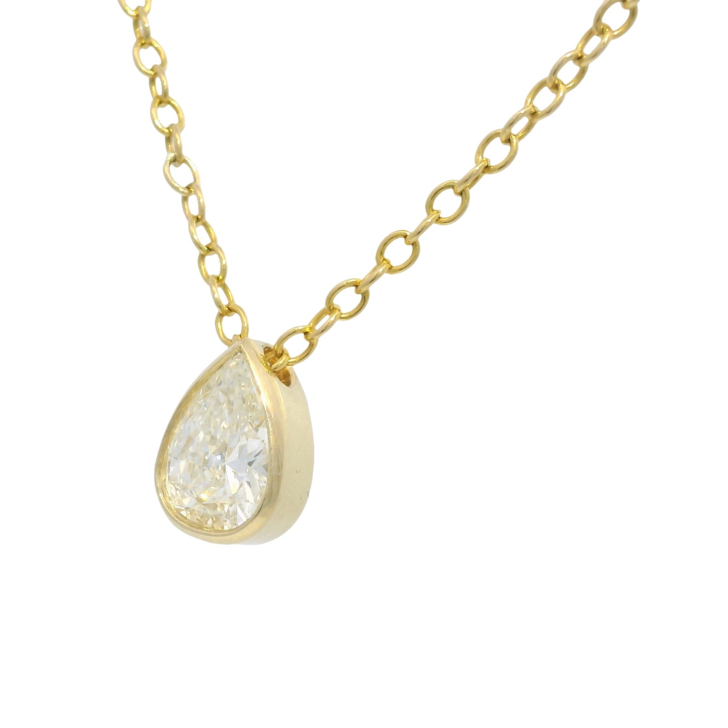 GIA 18k Yellow Gold Natural 0.90 Carat Pear Shape Diamond Floating Necklace