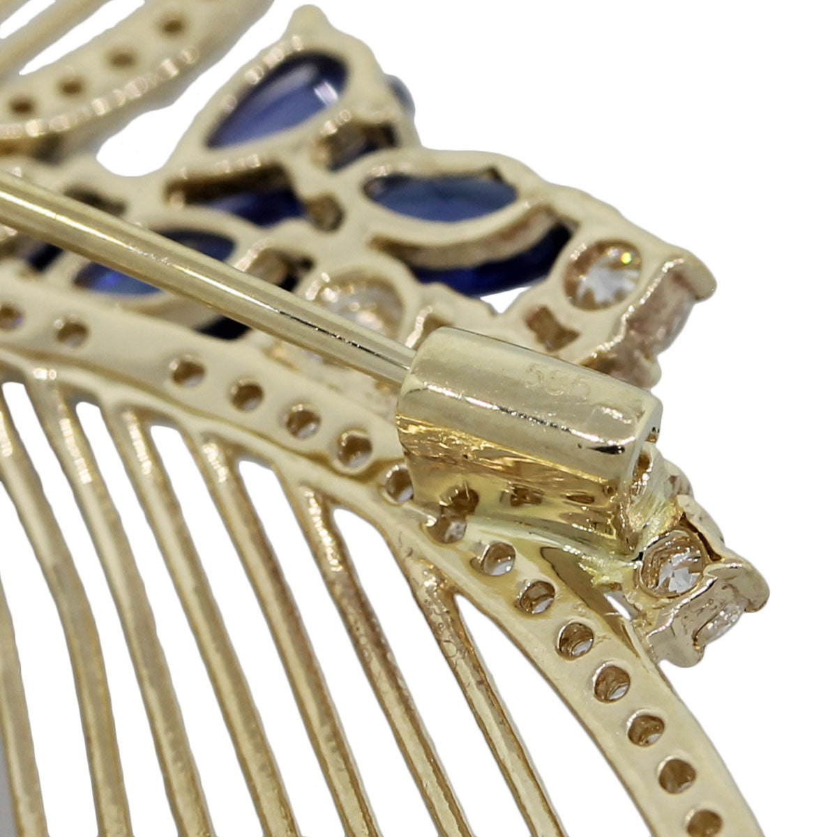 14k Yellow Gold 3.10ctw Diamond and 0.84ctw Sapphire Butterfly Pin