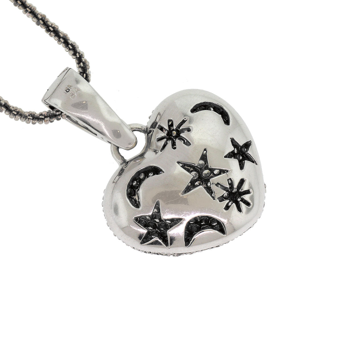 18k White Gold 3ctw Pave Diamond Puffed Heart Pendant On Chain