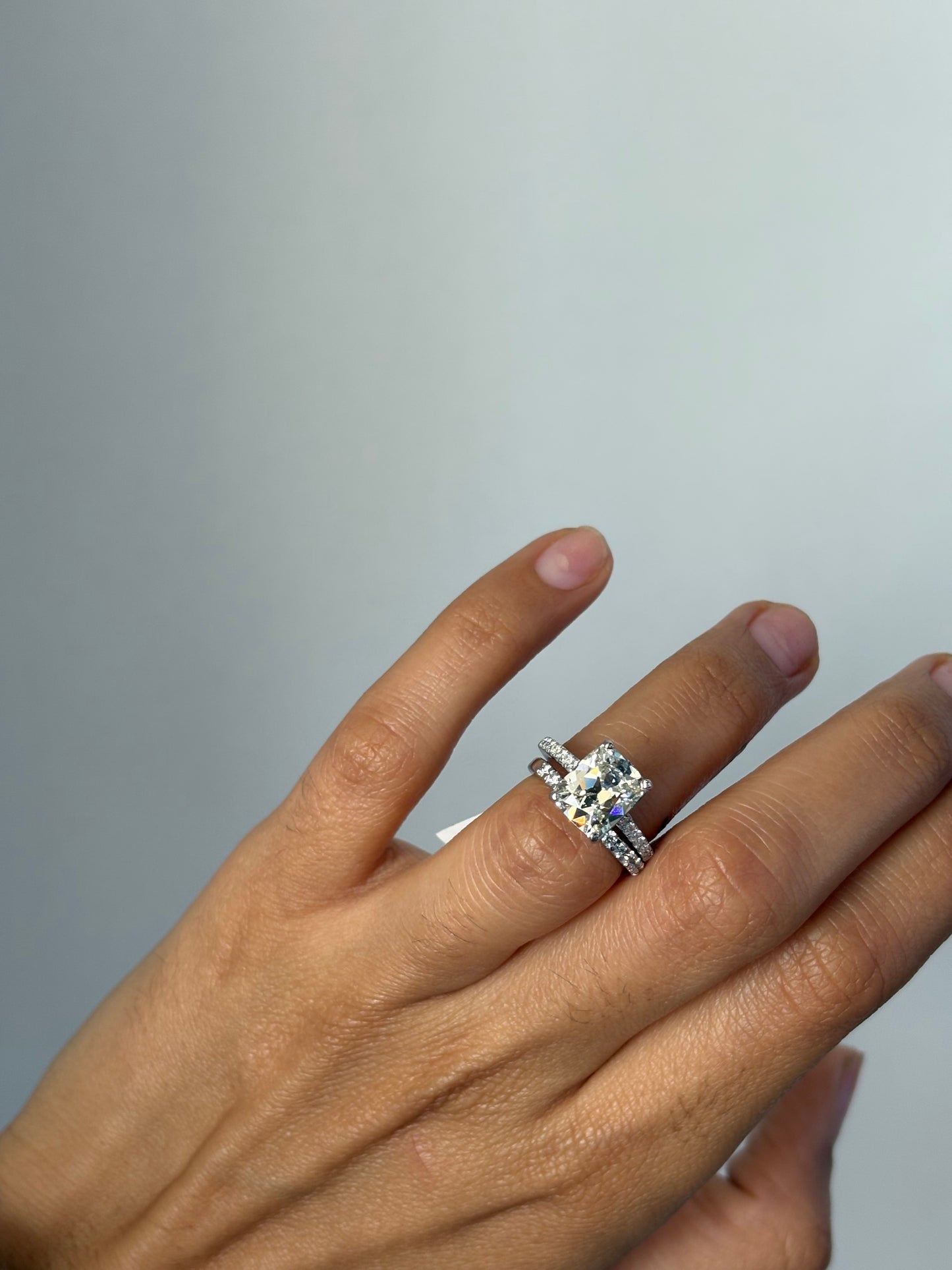 GIA 18K White Gold Natural Cushion Brilliant Diamond Engagement Ring & Band