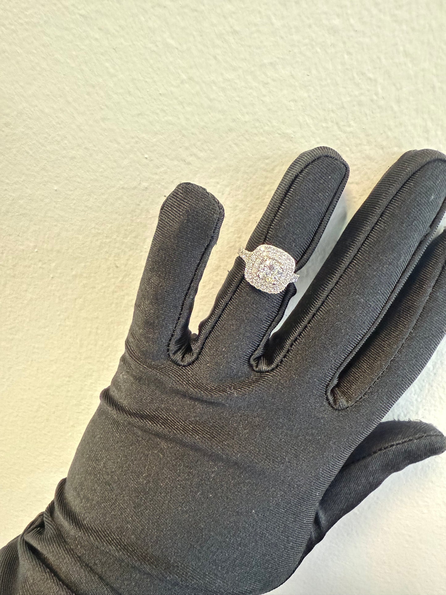 GIA 14KW Gold Natural Round Brilliant Diamond Double Halo Engagement Ring