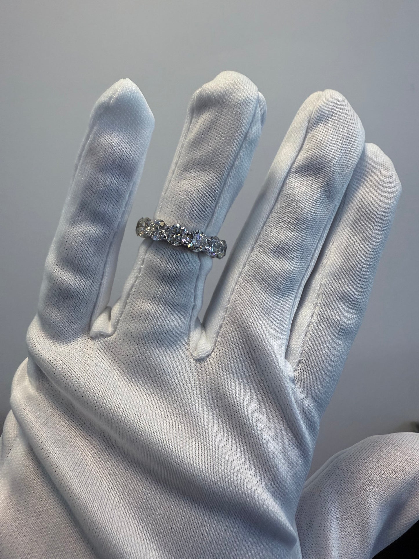 18K White Gold Natural 7.11 Carat Round Brilliant Cut Diamond Eternity Band