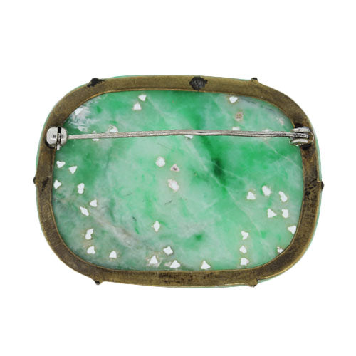 Vintage Carved Jade Large Yellow Goldtone Pin