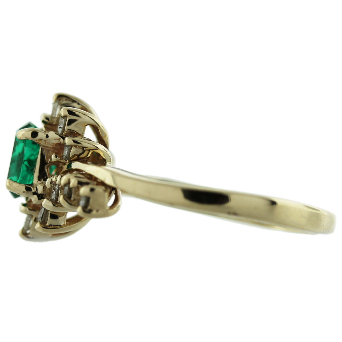 14k Yellow Gold Oval Emerald Diamond Ring