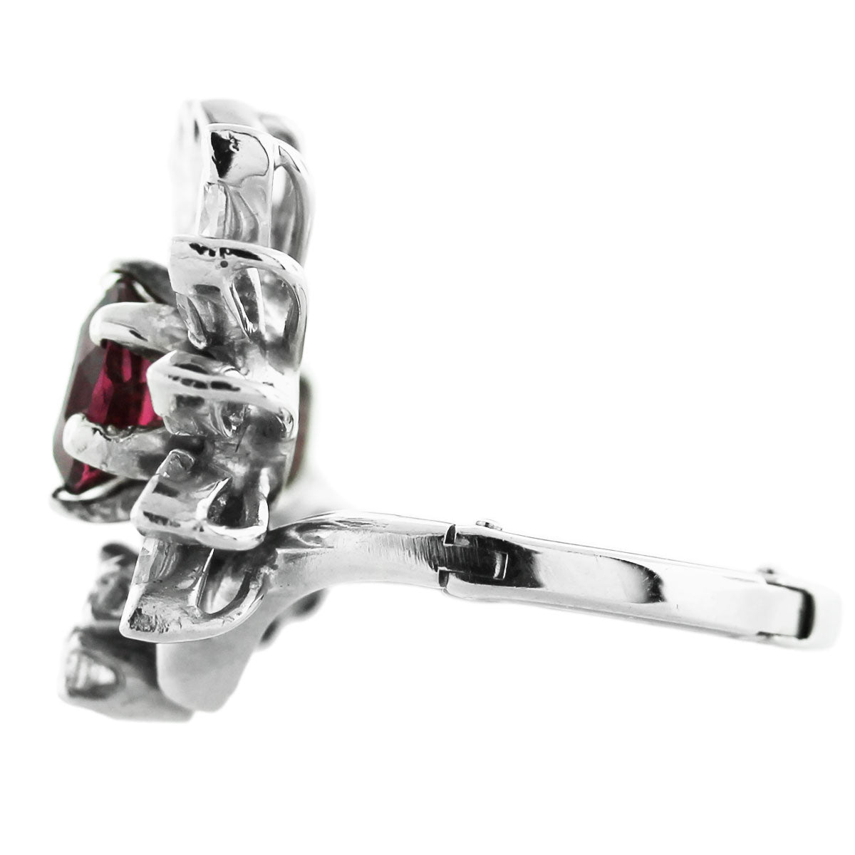 Platinum Round Pink Sapphire & Marquise Cut Diamond Ring