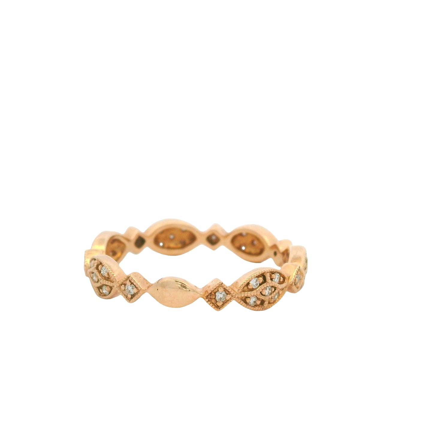 14K Rose Gold Natural Round Brilliant Cut Diamond Marquise Shaped Station Ring