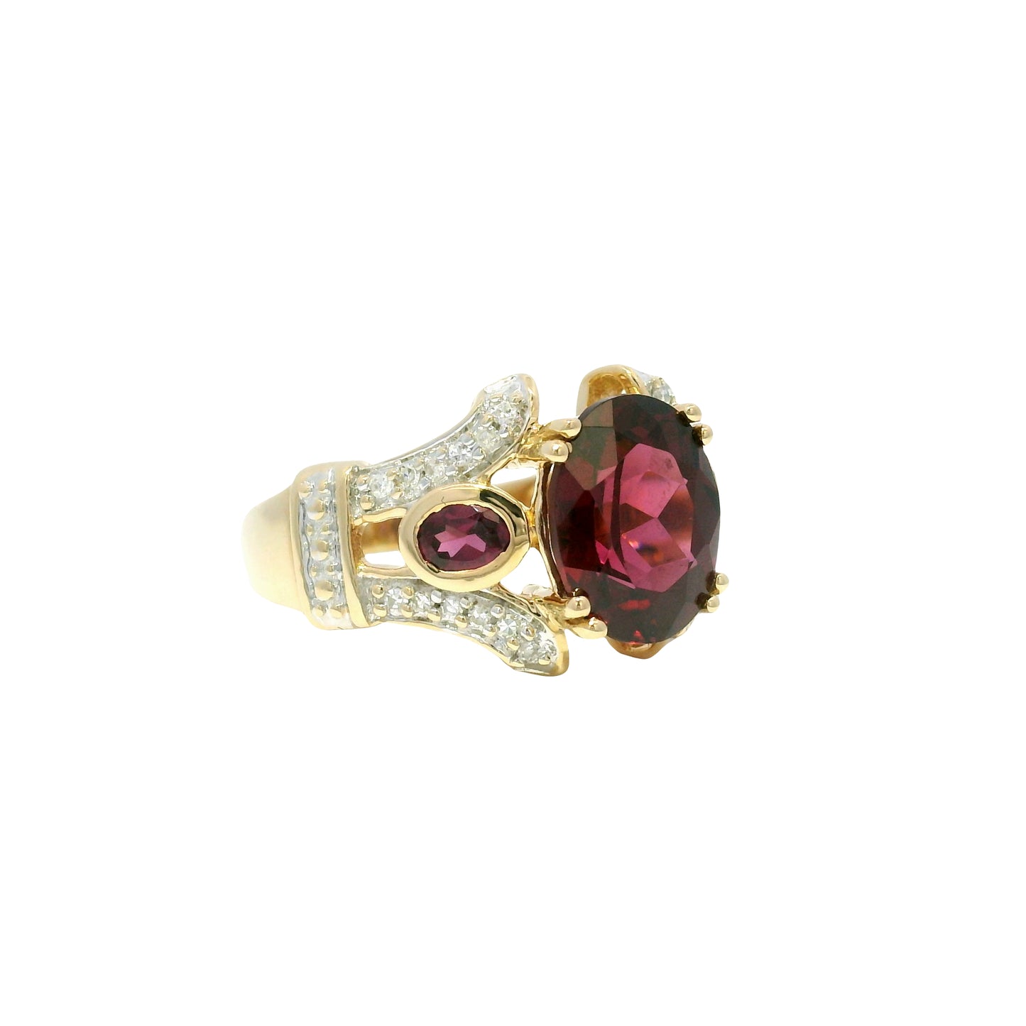 14k Yellow Gold Natural Garnet & Diamond Art Deco Style Ring