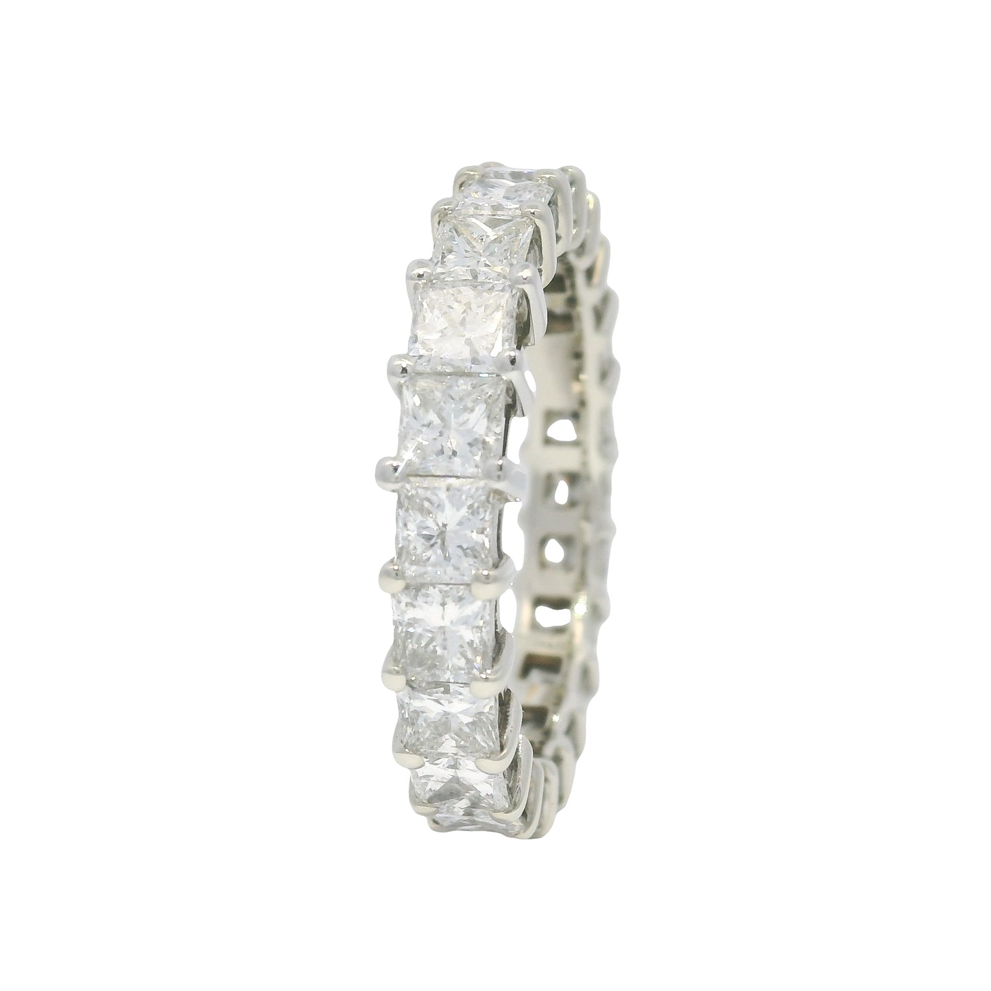 14k White Gold Natural 3.30 Carat Princess Cut Diamond Eternity Ring