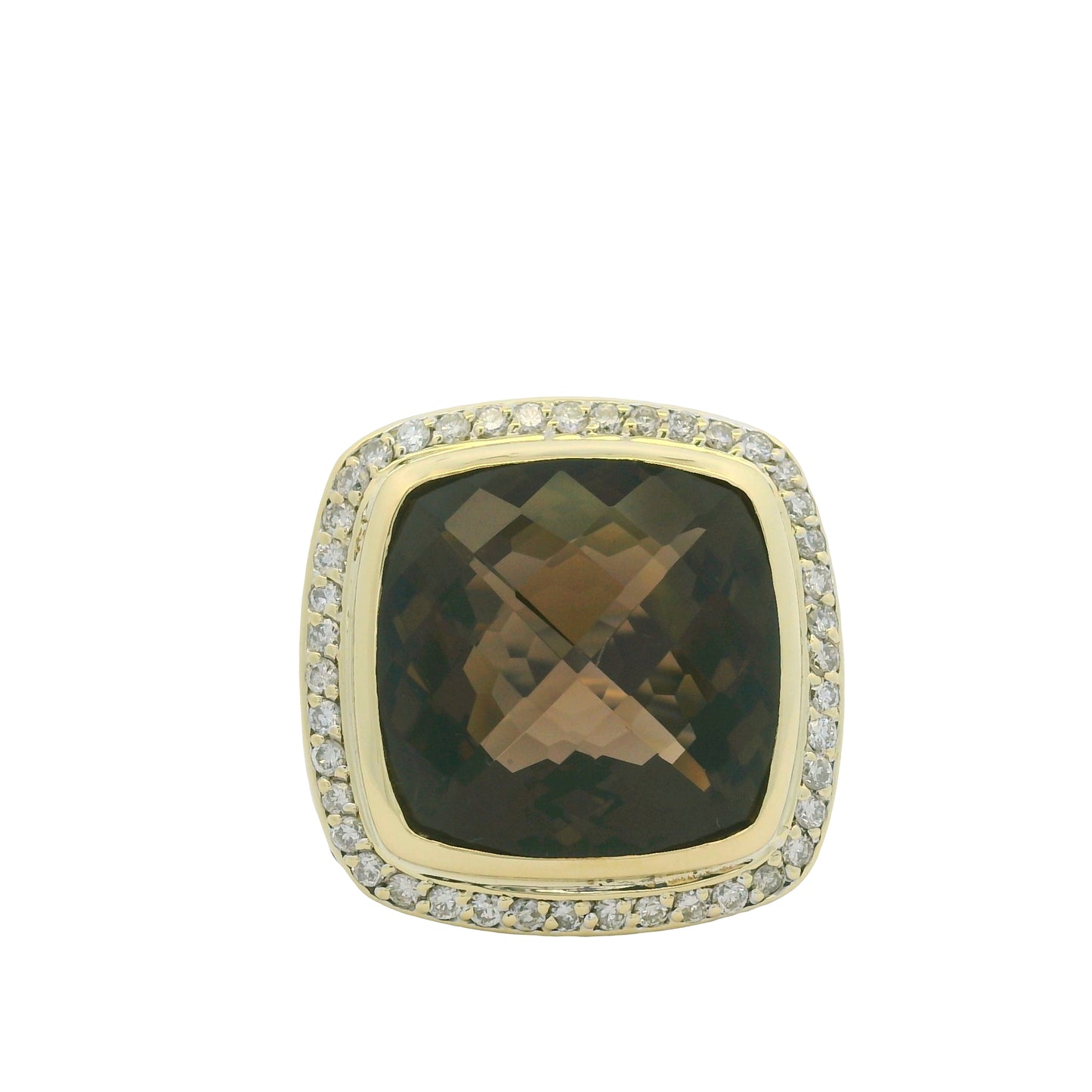 David Yurman 18K Yellow Gold & Sterling Silver Faceted Smoky Quartz Center and Natural Round Brilliant Diamond Ring