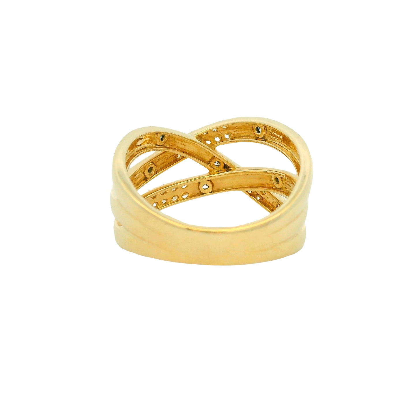 14K Yellow Gold Natural 0.25 Carat Round Brilliant 4 Row Crossover Wide Ring