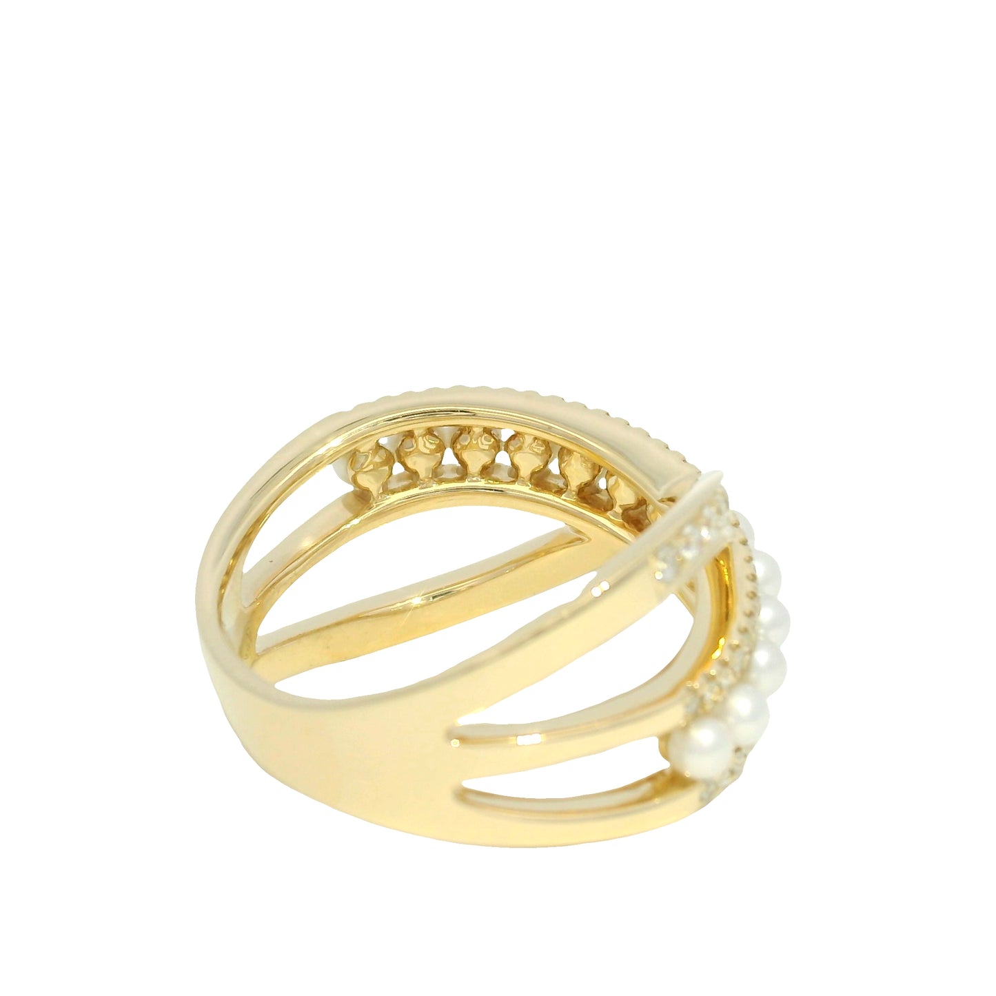 14k Yellow Gold Natural Diamond & Pearl Crossover Ring