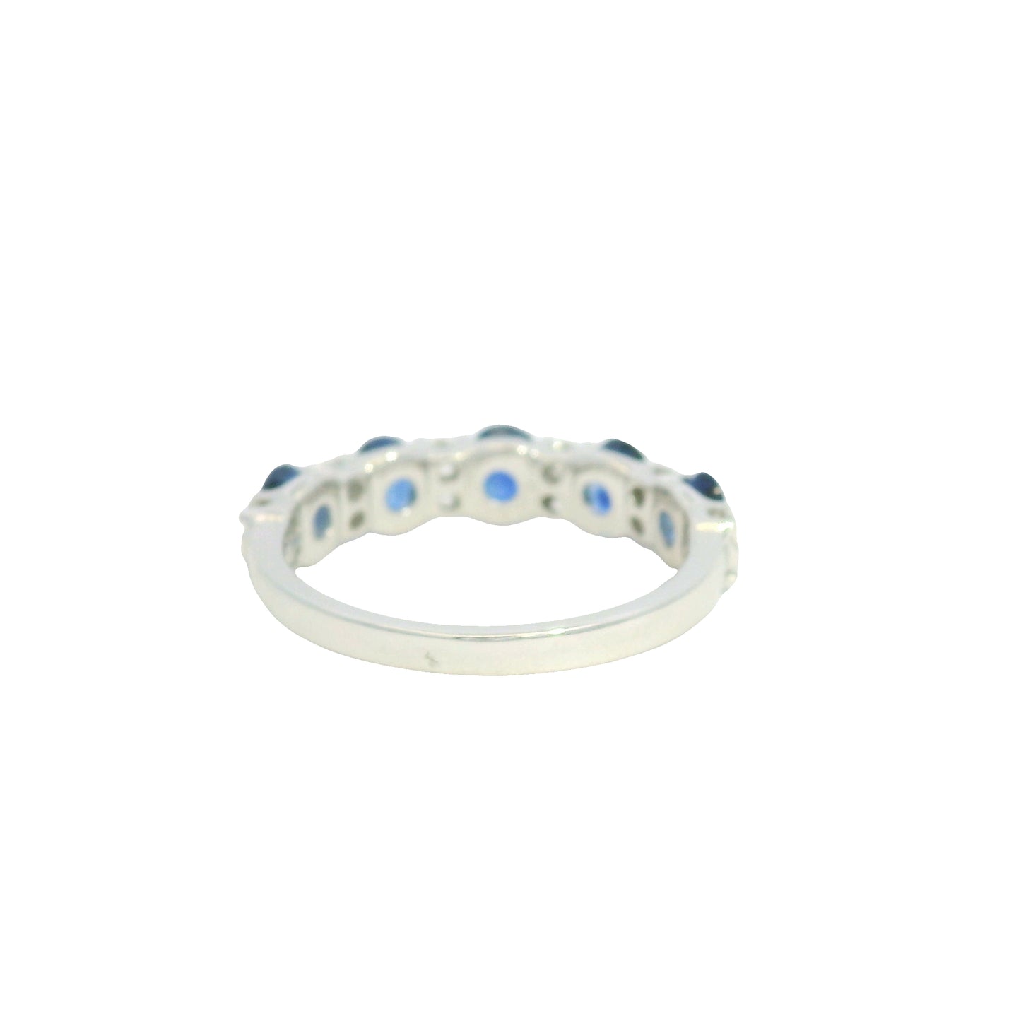 14K White Gold Natural Sapphire& Diamonds Band Ring