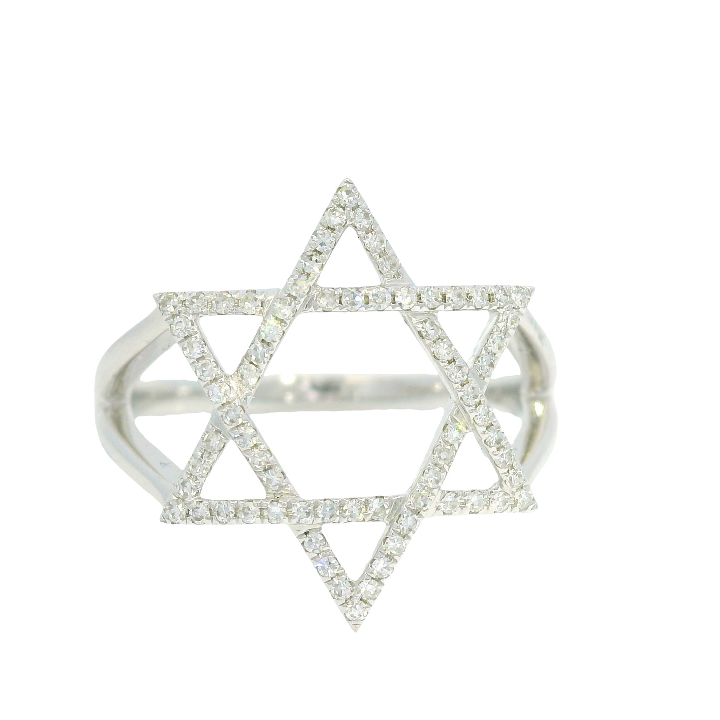14K White Gold Natural Round Brilliant Diamond Star of David Ring