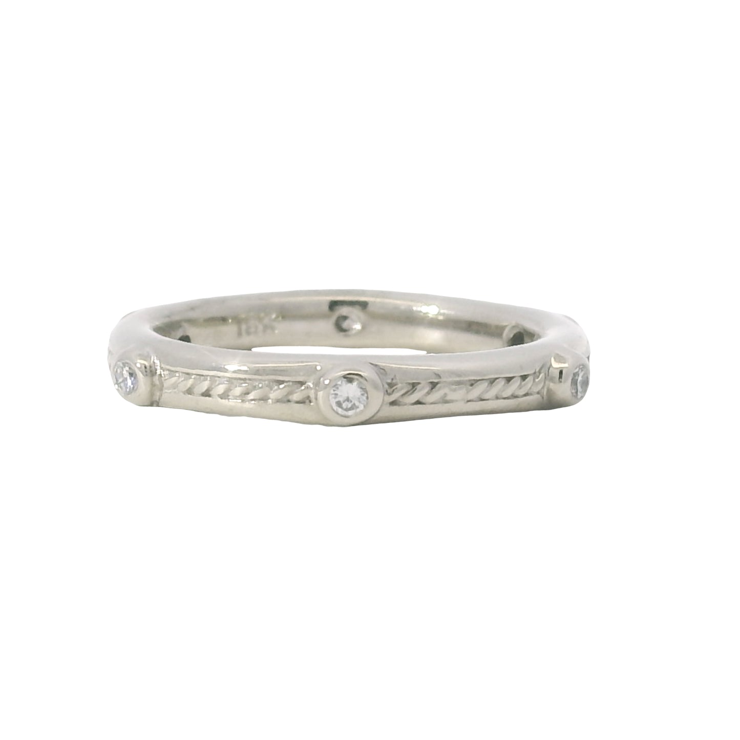 18K White Gold Natural 0.10 Carat Round Diamond Textured Band Ring