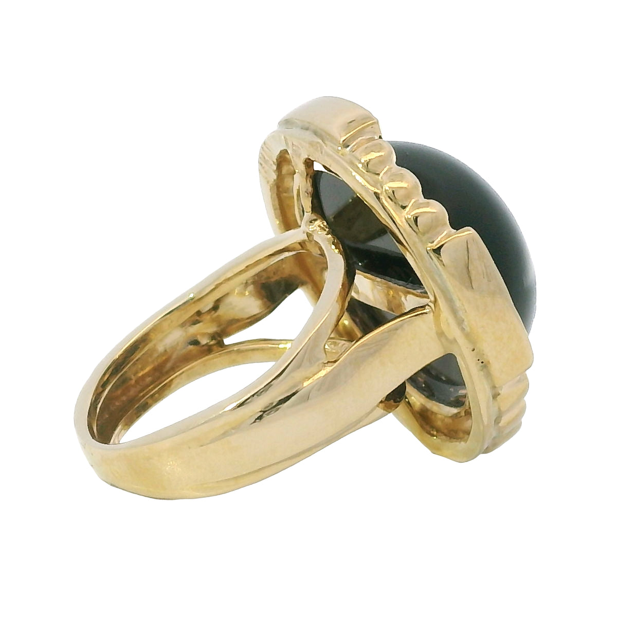 14K Yellow Gold Onyx & Natural Diamond Halo Textured Dome Ring
