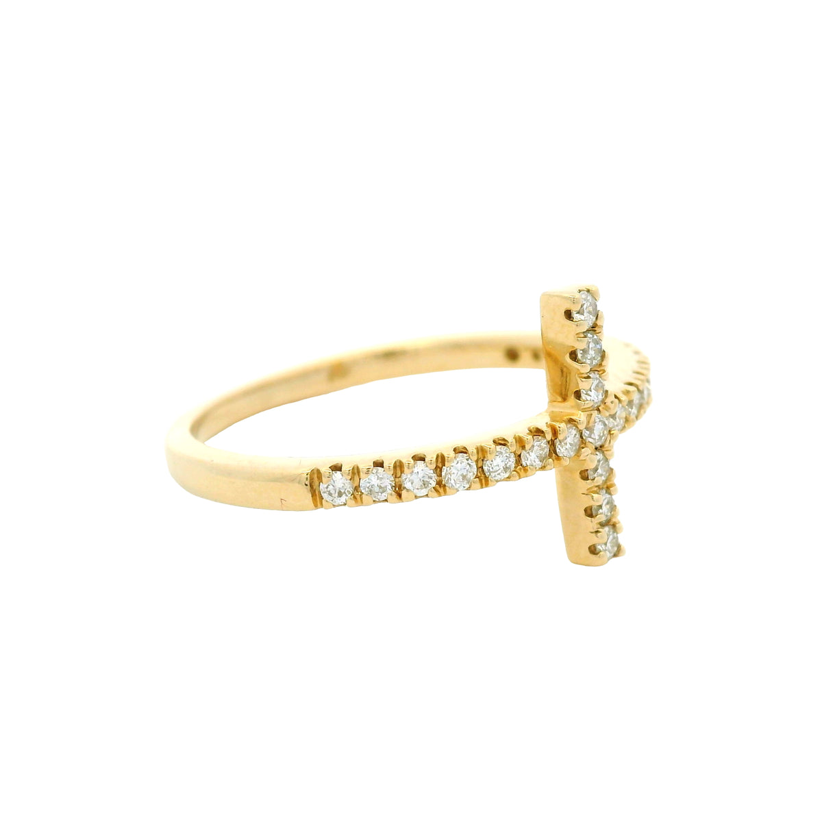 14k Yellow Gold Natural Round Diamond Bar Narrow Band Ring